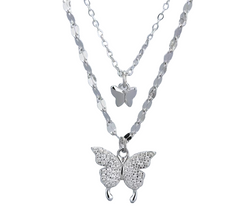 Double Layer Butterfly Pendent | Women Silver Butterfly Necklace with Chain