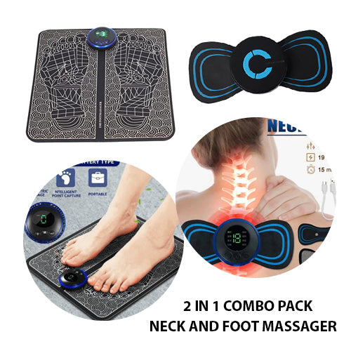 (Pack Of 2) Ems Foot Massager Mat + Mini Body Massager Combo | USB Charging |Smart Display